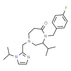 ChemSpider 2D Image | 4-(4-Fluorobenzyl)-3-isopropyl-1-[(1-isopropyl-1H-imidazol-2-yl)methyl]-1,4-diazepan-5-one | C22H31FN4O