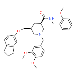 ChemSpider 2D Image | (3R,5S)-5-[(2,3-Dihydro-1H-inden-5-yloxy)methyl]-1-(3,4-dimethoxybenzyl)-N-(2-methoxybenzyl)-3-piperidinecarboxamide | C33H40N2O5