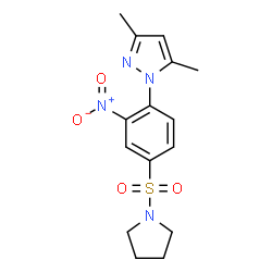 ChemSpider 2D Image | 3,5-Dimethyl-1-[2-nitro-4-(1-pyrrolidinylsulfonyl)phenyl]-1H-pyrazole | C15H18N4O4S