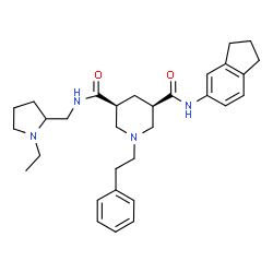 ChemSpider 2D Image | (3R,5S)-N-(2,3-Dihydro-1H-inden-5-yl)-N'-[(1-ethyl-2-pyrrolidinyl)methyl]-1-(2-phenylethyl)-3,5-piperidinedicarboxamide | C31H42N4O2
