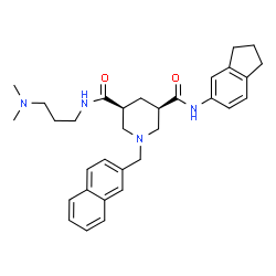 ChemSpider 2D Image | (3R,5S)-N-(2,3-Dihydro-1H-inden-5-yl)-N'-[3-(dimethylamino)propyl]-1-(2-naphthylmethyl)-3,5-piperidinedicarboxamide | C32H40N4O2