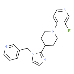 ChemSpider 2D Image | 3-Fluoro-4-{4-[1-(3-pyridinylmethyl)-1H-imidazol-2-yl]-1-piperidinyl}pyridine | C19H20FN5