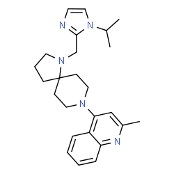 ChemSpider 2D Image | 4-{1-[(1-Isopropyl-1H-imidazol-2-yl)methyl]-1,8-diazaspiro[4.5]dec-8-yl}-2-methylquinoline | C25H33N5