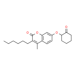 ChemSpider 2D Image | 3-Hexyl-4-methyl-7-[(2-oxocyclohexyl)oxy]-2H-chromen-2-one | C22H28O4