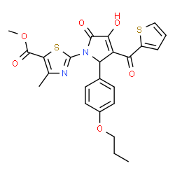 ChemSpider 2D Image | Methyl 2-[3-hydroxy-2-oxo-5-(4-propoxyphenyl)-4-(2-thienylcarbonyl)-2,5-dihydro-1H-pyrrol-1-yl]-4-methyl-1,3-thiazole-5-carboxylate | C24H22N2O6S2
