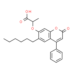 ChemSpider 2D Image | 2-[(6-Hexyl-2-oxo-4-phenyl-2H-chromen-7-yl)oxy]propanoic acid | C24H26O5