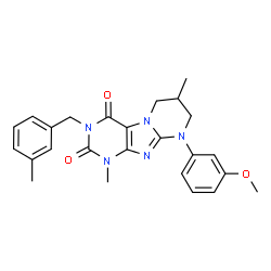 ChemSpider 2D Image | 9-(3-Methoxyphenyl)-1,7-dimethyl-3-(3-methylbenzyl)-6,7,8,9-tetrahydropyrimido[2,1-f]purine-2,4(1H,3H)-dione | C25H27N5O3