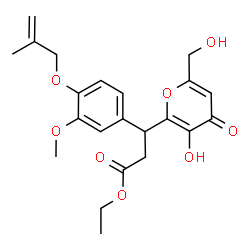 ChemSpider 2D Image | Ethyl 3-[3-hydroxy-6-(hydroxymethyl)-4-oxo-4H-pyran-2-yl]-3-{3-methoxy-4-[(2-methyl-2-propen-1-yl)oxy]phenyl}propanoate | C22H26O8