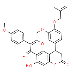 ChemSpider 2D Image | 5-Hydroxy-10-{3-methoxy-4-[(2-methyl-2-propen-1-yl)oxy]phenyl}-3-(4-methoxyphenyl)-9,10-dihydro-4H,8H-pyrano[2,3-f]chromene-4,8-dione | C30H26O8