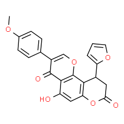 ChemSpider 2D Image | 10-(2-Furyl)-5-hydroxy-3-(4-methoxyphenyl)-9,10-dihydro-4H,8H-pyrano[2,3-f]chromene-4,8-dione | C23H16O7