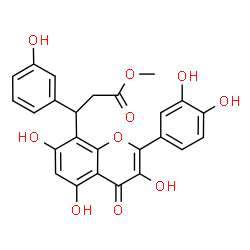 ChemSpider 2D Image | Methyl 3-[2-(3,4-dihydroxyphenyl)-3,5,7-trihydroxy-4-oxo-4H-chromen-8-yl]-3-(3-hydroxyphenyl)propanoate | C25H20O10