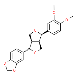 ChemSpider 2D Image | 5-[(1R,3aR,4R,6aR)-4-(3,4-Dimethoxyphenyl)tetrahydro-1H,3H-furo[3,4-c]furan-1-yl]-1,3-benzodioxole | C21H22O6