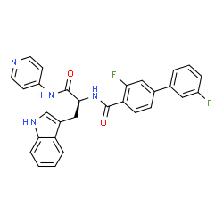 ChemSpider 2D Image | 3,3'-Difluoro-N-[(2S)-3-(1H-indol-3-yl)-1-oxo-1-(4-pyridinylamino)-2-propanyl]-4-biphenylcarboxamide | C29H22F2N4O2