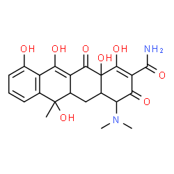 ChemSpider 2D Image | 4-(Dimethylamino)-1,6,10,11,12a-pentahydroxy-6-methyl-3,12-dioxo-3,4,4a,5,5a,6,12,12a-octahydro-2-tetracenecarboxamide | C22H24N2O8