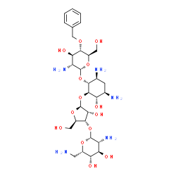ChemSpider 2D Image | (1R,2R,3S,4R,6S)-4,6-Diamino-2-{[3-O-(2,6-diamino-2,6-dideoxy-beta-L-idopyranosyl)-beta-D-ribofuranosyl]oxy}-3-hydroxycyclohexyl 2-amino-4-O-benzyl-2-deoxy-alpha-D-glucopyranoside | C30H51N5O14