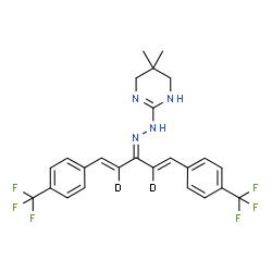 ChemSpider 2D Image | 2-{2-[(1E,4E)-1,5-Bis[4-(trifluoromethyl)phenyl](2,4-~2~H_2_)-1,4-pentadien-3-ylidene]hydrazino}-5,5-dimethyl-1,4,5,6-tetrahydropyrimidine | C25H22D2F6N4