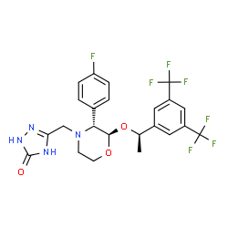 ChemSpider 2D Image | 5-{[(2R,3R)-2-{(1R)-1-[3,5-Bis(trifluoromethyl)phenyl]ethoxy}-3-(4-fluorophenyl)-4-morpholinyl]methyl}-1,2-dihydro-3H-1,2,4-triazol-3-one | C23H21F7N4O3