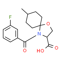 ChemSpider 2D Image | 4-(3-Fluorobenzoyl)-8-methyl-1-oxa-4-azaspiro[4.5]decane-3-carboxylic acid | C17H20FNO4