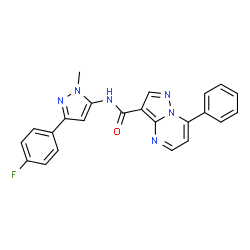 ChemSpider 2D Image | N-[3-(4-Fluorophenyl)-1-methyl-1H-pyrazol-5-yl]-7-phenylpyrazolo[1,5-a]pyrimidine-3-carboxamide | C23H17FN6O