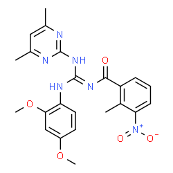 ChemSpider 2D Image | N-{(Z)-[(2,4-Dimethoxyphenyl)amino][(4,6-dimethyl-2-pyrimidinyl)amino]methylene}-2-methyl-3-nitrobenzamide | C23H24N6O5