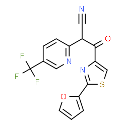 ChemSpider 2D Image | 3-[2-(2-Furyl)-1,3-thiazol-4-yl]-3-oxo-2-[5-(trifluoromethyl)-2-pyridinyl]propanenitrile | C16H8F3N3O2S