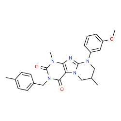 ChemSpider 2D Image | 9-(3-Methoxyphenyl)-1,7-dimethyl-3-(4-methylbenzyl)-6,7,8,9-tetrahydropyrimido[2,1-f]purine-2,4(1H,3H)-dione | C25H27N5O3
