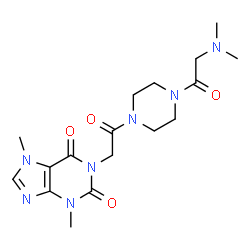 ChemSpider 2D Image | 1-(2-{4-[(Dimethylamino)acetyl]-1-piperazinyl}-2-oxoethyl)-3,7-dimethyl-3,7-dihydro-1H-purine-2,6-dione | C17H25N7O4