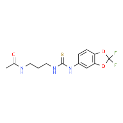 ChemSpider 2D Image | N-(3-{[(2,2-Difluoro-1,3-benzodioxol-5-yl)carbamothioyl]amino}propyl)acetamide | C13H15F2N3O3S