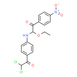 ChemSpider 2D Image | 2,2-Dichloro-1-(4-{[1-ethoxy-2-(4-nitrophenyl)-2-oxoethyl]amino}phenyl)ethanone | C18H16Cl2N2O5