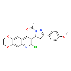 ChemSpider 2D Image | 1-[5-(7-Chloro-2,3-dihydro[1,4]dioxino[2,3-g]quinolin-8-yl)-3-(4-methoxyphenyl)-4,5-dihydro-1H-pyrazol-1-yl]ethanone | C23H20ClN3O4