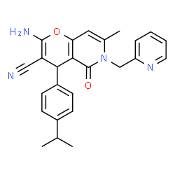 ChemSpider 2D Image | 2-Amino-4-(4-isopropylphenyl)-7-methyl-5-oxo-6-(2-pyridinylmethyl)-5,6-dihydro-4H-pyrano[3,2-c]pyridine-3-carbonitrile | C25H24N4O2