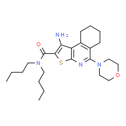 ChemSpider 2D Image | 1-Amino-N,N-dibutyl-5-(4-morpholinyl)-6,7,8,9-tetrahydrothieno[2,3-c]isoquinoline-2-carboxamide | C24H36N4O2S