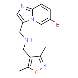 ChemSpider 2D Image | 1-(6-Bromoimidazo[1,2-a]pyridin-3-yl)-N-[(3,5-dimethyl-1,2-oxazol-4-yl)methyl]methanamine | C14H15BrN4O