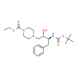 ChemSpider 2D Image | Ethyl 4-[(2S,3S)-2-hydroxy-3-({[(2-methyl-2-propanyl)oxy]carbonyl}amino)-4-phenylbutyl]-1-piperazinecarboxylate | C22H35N3O5