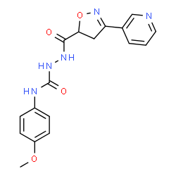 ChemSpider 2D Image | N-(4-Methoxyphenyl)-2-{[3-(3-pyridinyl)-4,5-dihydro-1,2-oxazol-5-yl]carbonyl}hydrazinecarboxamide | C17H17N5O4