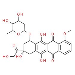 ChemSpider 2D Image | (3S)-3-Glycoloyl-3,5,12-trihydroxy-10-methoxy-6,11-dioxo-1,2,3,4,6,11-hexahydro-1-tetracenyl 2,6-dideoxyhexopyranoside | C27H28O12