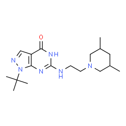 ChemSpider 2D Image | 6-{[2-(3,5-Dimethyl-1-piperidinyl)ethyl]amino}-1-(2-methyl-2-propanyl)-1,5-dihydro-4H-pyrazolo[3,4-d]pyrimidin-4-one | C18H30N6O