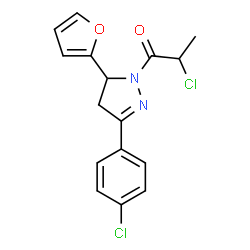 ChemSpider 2D Image | 3-(4-chlorophenyl)-1-(2-chloropropanoyl)-5-(2-furyl)-4,5-dihydro-1H-pyrazole | C16H14Cl2N2O2