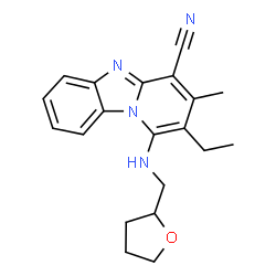 ChemSpider 2D Image | 2-Ethyl-3-methyl-1-[(tetrahydro-2-furanylmethyl)amino]pyrido[1,2-a]benzimidazole-4-carbonitrile | C20H22N4O