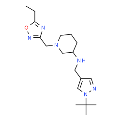 ChemSpider 2D Image | 1-[(5-Ethyl-1,2,4-oxadiazol-3-yl)methyl]-N-{[1-(2-methyl-2-propanyl)-1H-pyrazol-4-yl]methyl}-3-piperidinamine | C18H30N6O