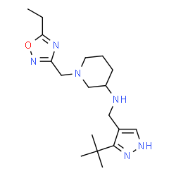 ChemSpider 2D Image | 1-[(5-Ethyl-1,2,4-oxadiazol-3-yl)methyl]-N-{[3-(2-methyl-2-propanyl)-1H-pyrazol-4-yl]methyl}-3-piperidinamine | C18H30N6O