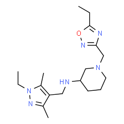 ChemSpider 2D Image | N-[(1-Ethyl-3,5-dimethyl-1H-pyrazol-4-yl)methyl]-1-[(5-ethyl-1,2,4-oxadiazol-3-yl)methyl]-3-piperidinamine | C18H30N6O
