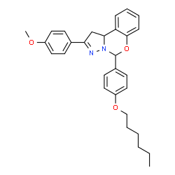 ChemSpider 2D Image | 5-[4-(Hexyloxy)phenyl]-2-(4-methoxyphenyl)-1,10b-dihydropyrazolo[1,5-c][1,3]benzoxazine | C29H32N2O3