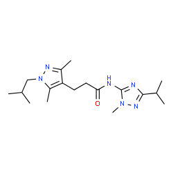 ChemSpider 2D Image | 3-(1-Isobutyl-3,5-dimethyl-1H-pyrazol-4-yl)-N-(3-isopropyl-1-methyl-1H-1,2,4-triazol-5-yl)propanamide | C18H30N6O
