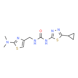 ChemSpider 2D Image | 1-(5-Cyclopropyl-1,3,4-thiadiazol-2-yl)-3-{[2-(dimethylamino)-1,3-thiazol-4-yl]methyl}urea | C12H16N6OS2