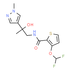 ChemSpider 2D Image | 3-(Difluoromethoxy)-N-[2-hydroxy-2-(1-methyl-1H-pyrazol-4-yl)propyl]-2-thiophenecarboxamide | C13H15F2N3O3S