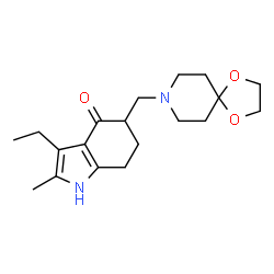 ChemSpider 2D Image | 5-(1,4-Dioxa-8-azaspiro[4.5]dec-8-ylmethyl)-3-ethyl-2-methyl-1,5,6,7-tetrahydro-4H-indol-4-one | C19H28N2O3