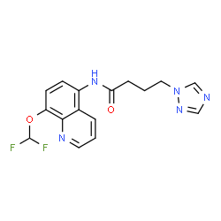 ChemSpider 2D Image | N-[8-(Difluoromethoxy)-5-quinolinyl]-4-(1H-1,2,4-triazol-1-yl)butanamide | C16H15F2N5O2