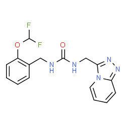 ChemSpider 2D Image | 1-[2-(Difluoromethoxy)benzyl]-3-([1,2,4]triazolo[4,3-a]pyridin-3-ylmethyl)urea | C16H15F2N5O2