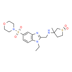 ChemSpider 2D Image | N-{[1-Ethyl-5-(4-morpholinylsulfonyl)-1H-benzimidazol-2-yl]methyl}-3-methyltetrahydro-3-thiophenamine 1,1-dioxide | C19H28N4O5S2
